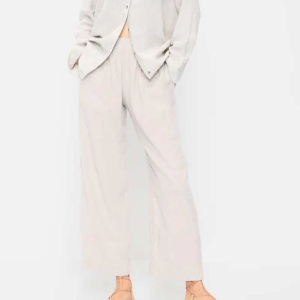 Old Navy High Waisted Linen Blend Ankle Pants Cream